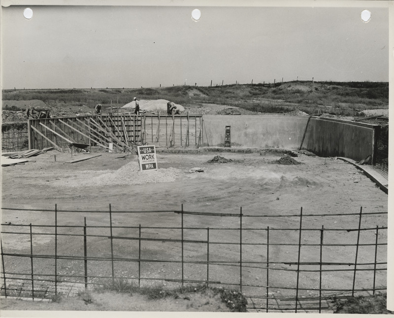 Photograph of the construction of a swimming pool at the city recreational center in Pella
