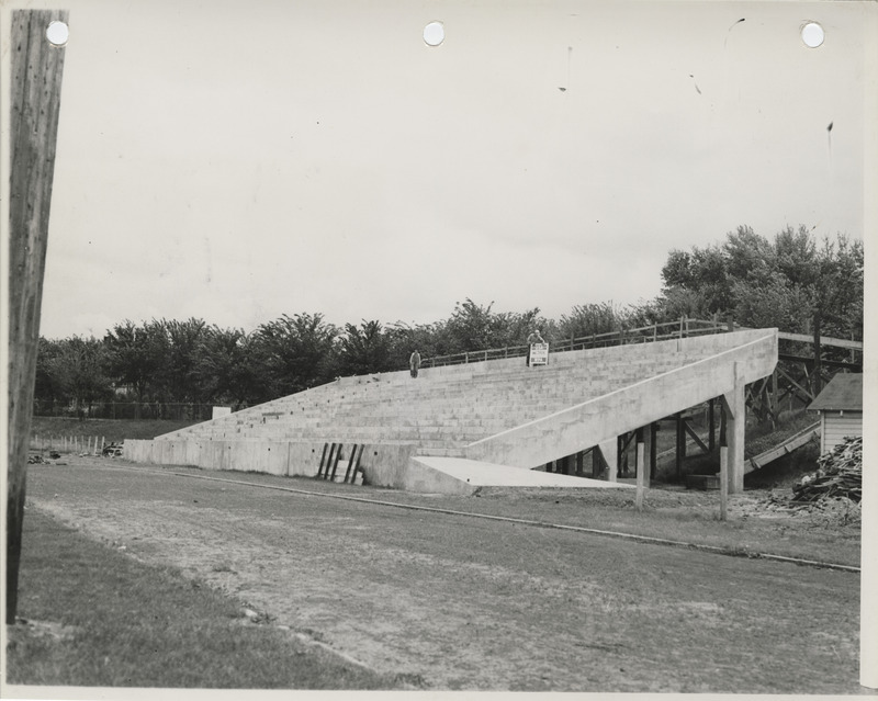 Photograph of the construction of high school bleachers in Marshalltown