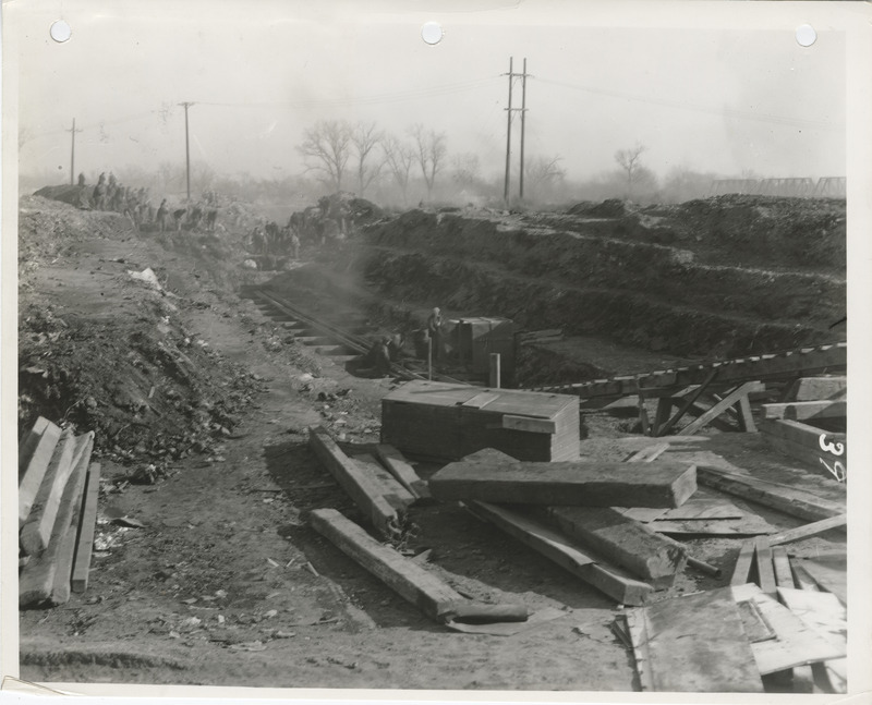Photograph of sewer construction at West 1st and Elm St. in Des Moines