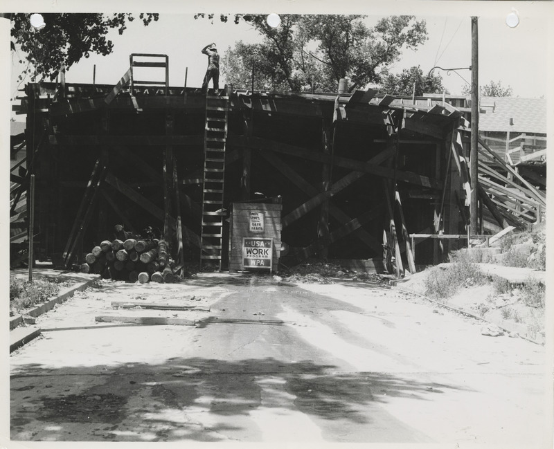 Photograph of the construction of the Second Street viaduct in Des Moines