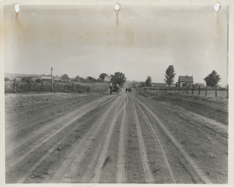 Photograph of individuals raiding horse carts in the farm-to-market road in Wayne County