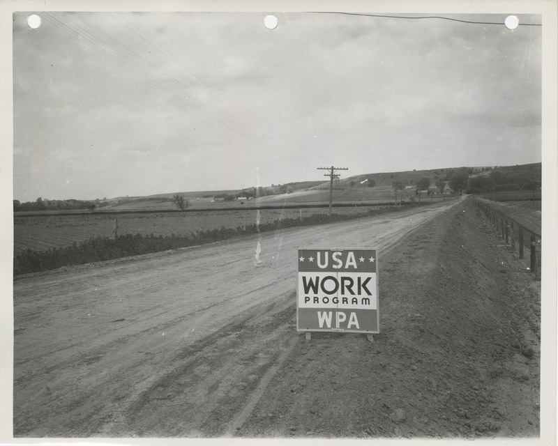 Photograph of farm-to-market road and bridge under construction in Missouri Valley