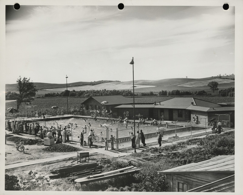 Photograph of people using the municipal swimming pool in Mapleton