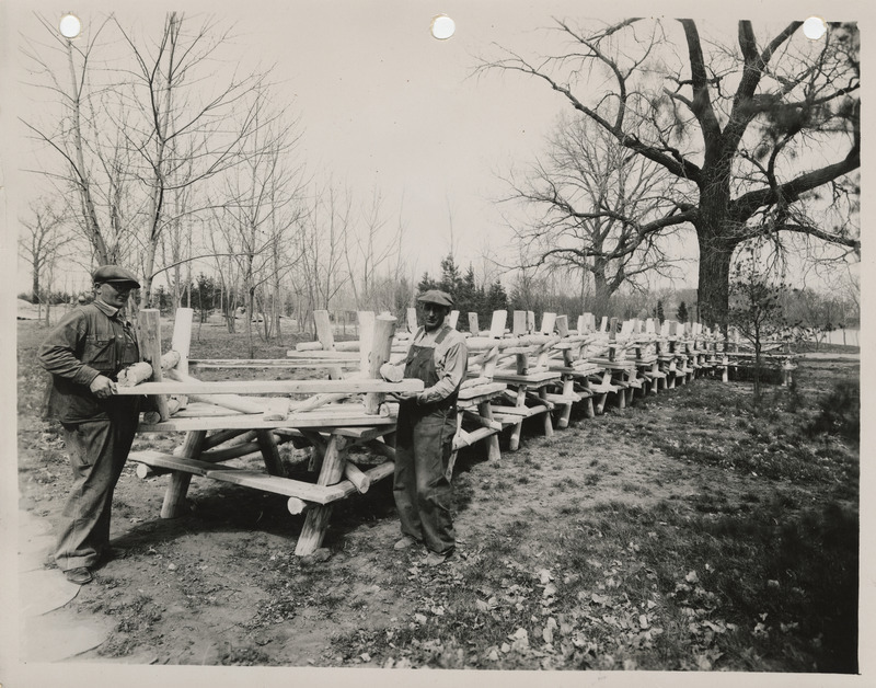 Photograph of 100 tables to be used in the Lewis and Clark State Park