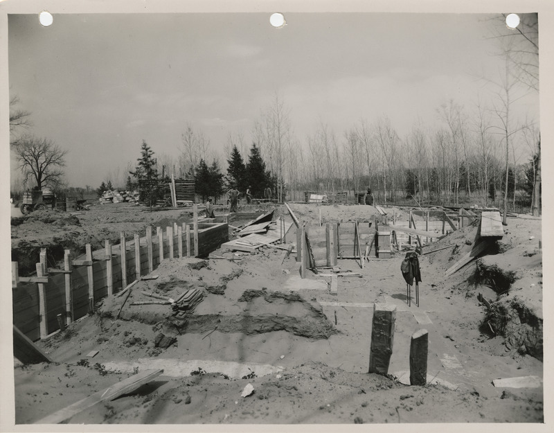 Photograph of the construction of shelter house in the Lewis and Clark State Park