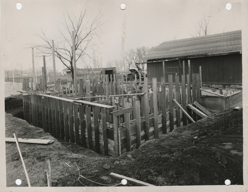 Photograph of the construction of filtration plant for the swimming pool in Red Oak