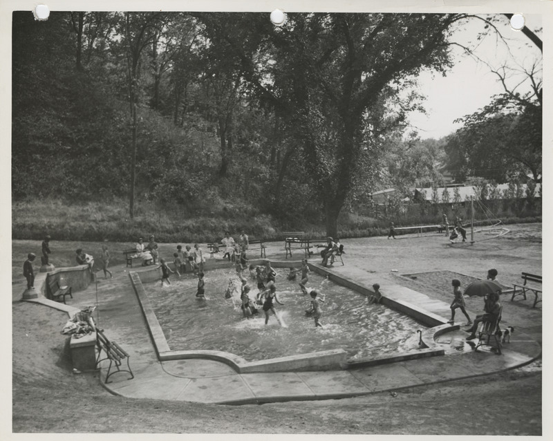 Photograph of children in a wading pool at Fairmount Park in Council Bluffs