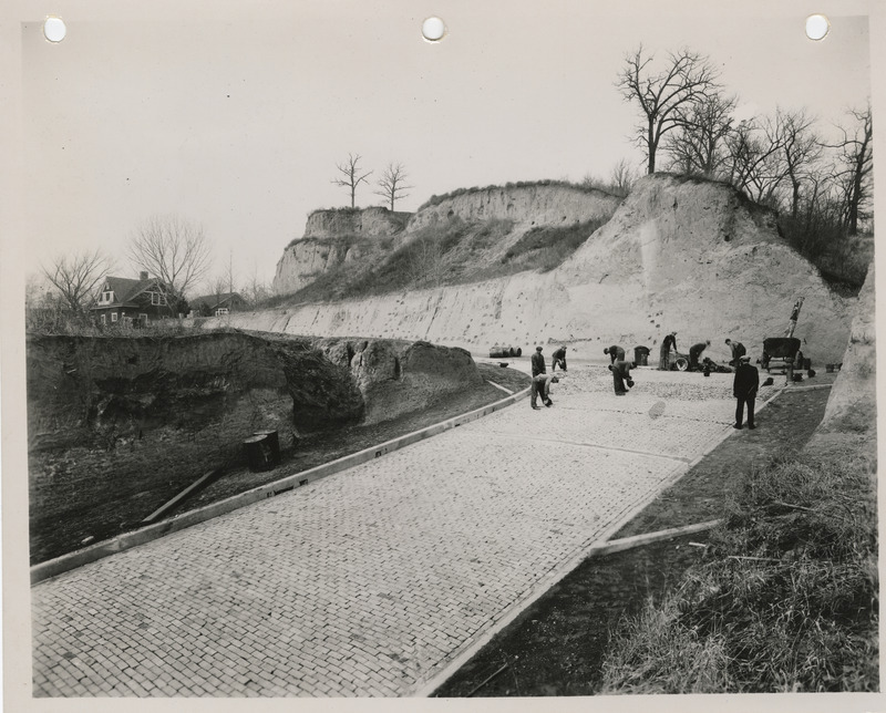 Photograph of people paving Lawton Terrace in Council Bluffs