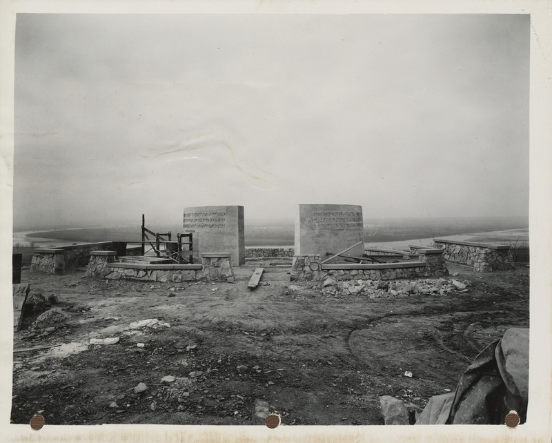 Photograph of the construction of the Lewis and Clark monument in Council Bluffs