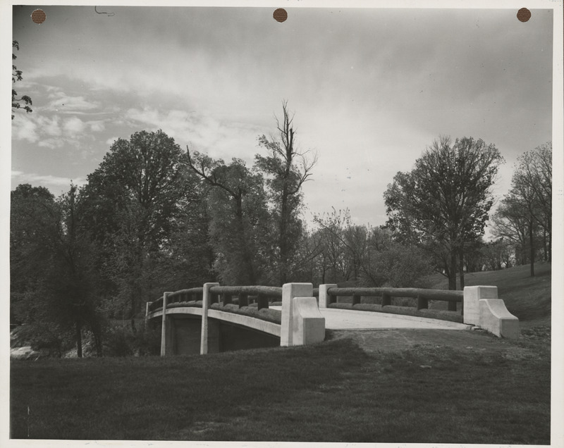 Photograph of a bridge on the college golf course in Ames