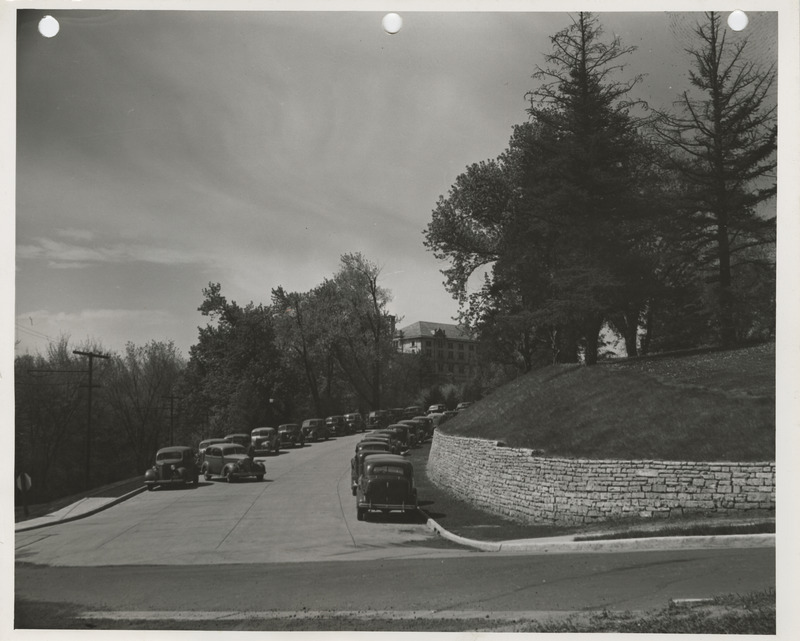 Photograph of a retaining wall on the campus in Ames