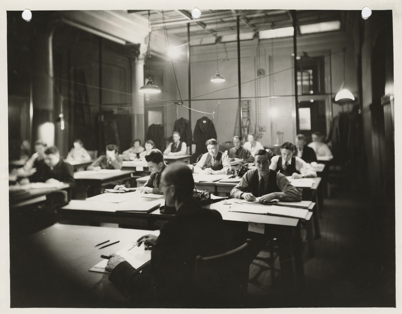 Photograph of people summarizing farm records at 110 Old Federal Building in Des Moines