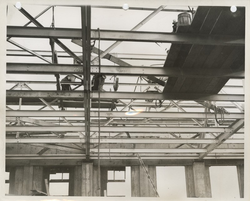 Photograph of girders during the construction of the armory in Burlington