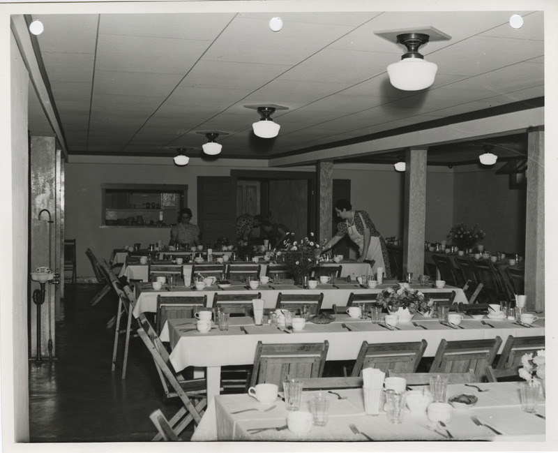 Photograph of dining tables at the community building in Wall Lake
