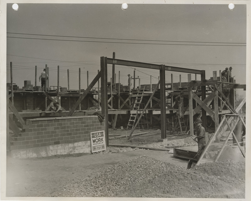 Photograph of the construction of a maintenance garage in Boone