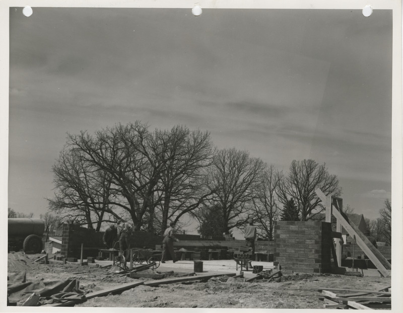 Photograph of the construction of a maintenance shed in Mackey