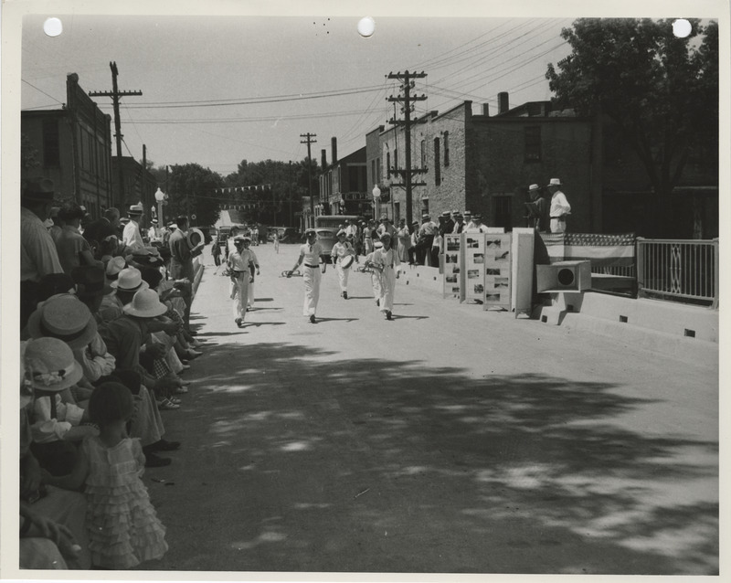 Photograph of people gathered during the dedication of Alden Bridge event