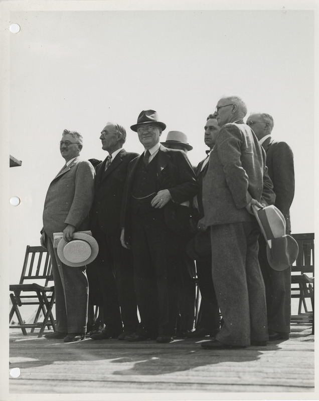 Photograph of group of people gathered during the dedication of lakeshore improvements event