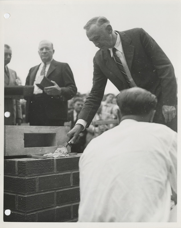 Photograph of group of people gathered during the dedication of bathhouse and shelter house in Riverview Park