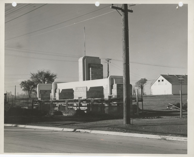 Photograph of the construction of the entrance gate at North Iowa Fairgrounds