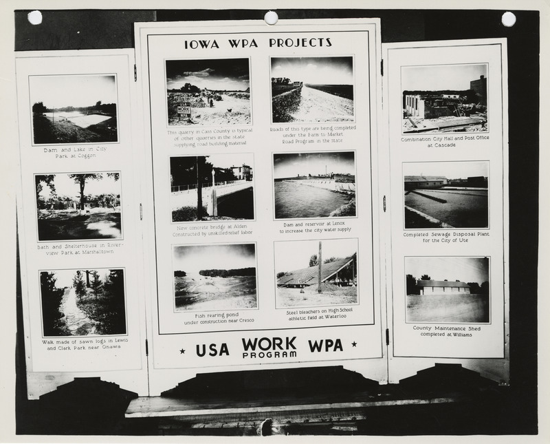 Photograph of the exhibit panel of Iowa WPA projects