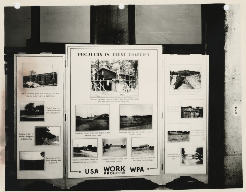 Photograph of the exhibit panel of Iowa WPA projects in the First District