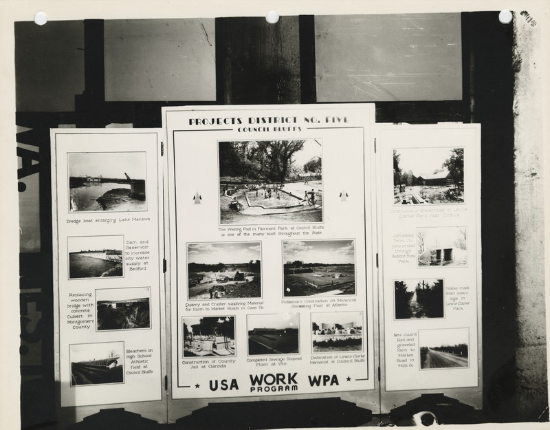 Photograph of the exhibit panel of Iowa WPA projects in the Fifth District
