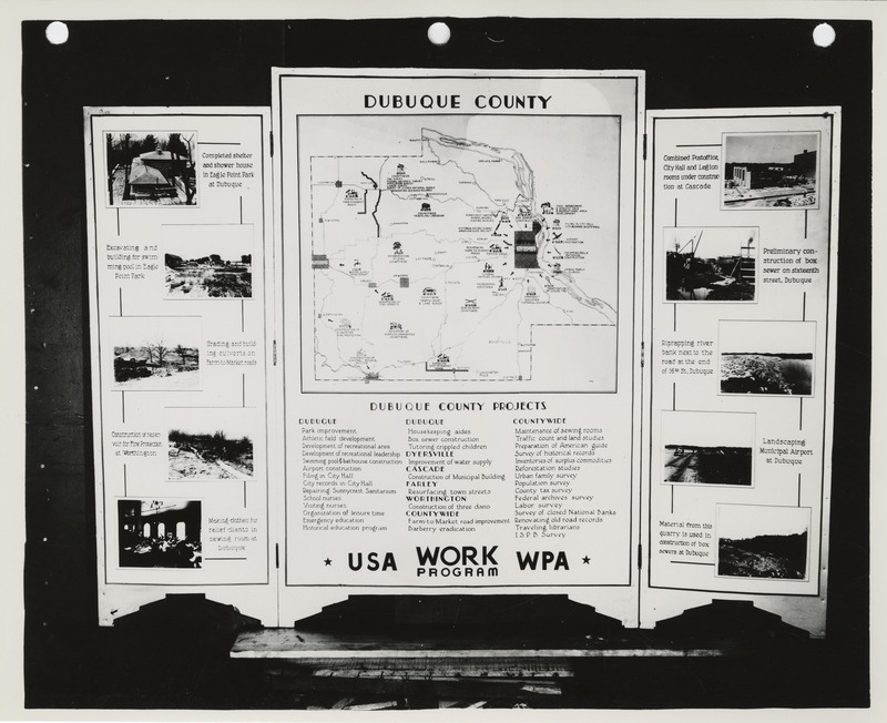 Photograph of the exhibit panel of WPA projects in Dubuque County
