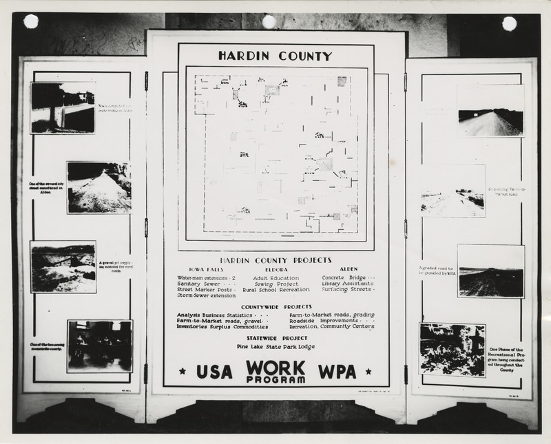 Photograph of the exhibit panel of WPA projects in Hardin County
