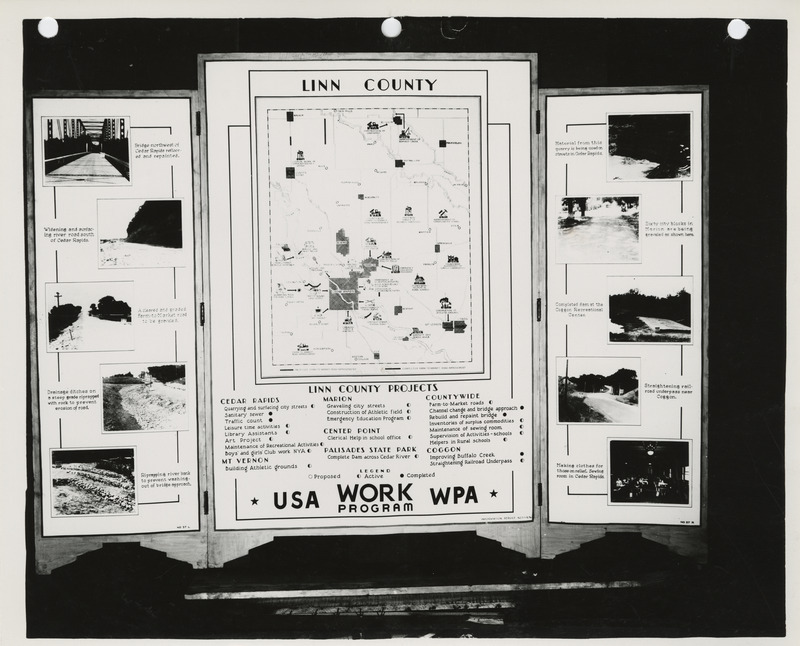 Photograph of the exhibit panel of WPA projects in Linn County