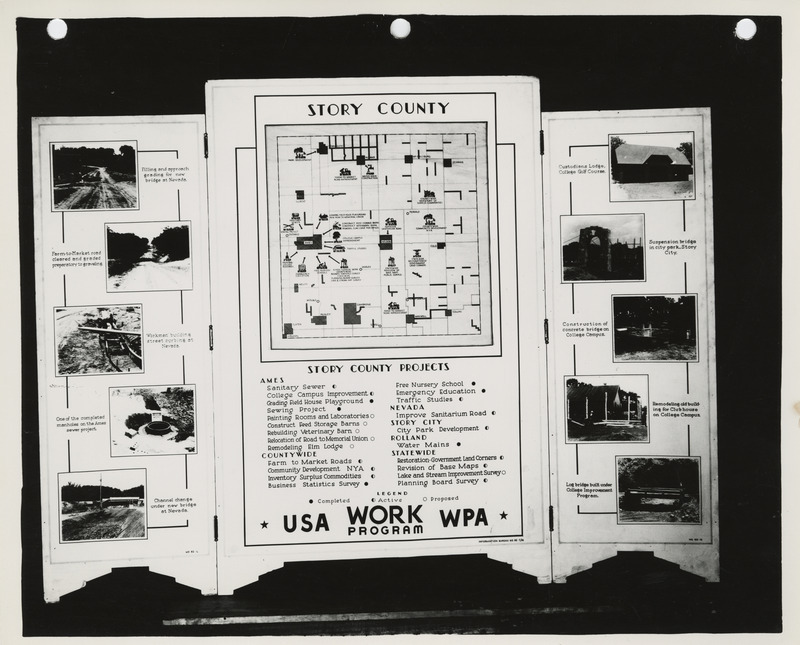 Photograph of the exhibit panel of WPA projects in Story County