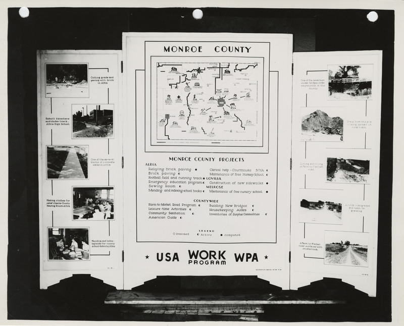 Photograph of the exhibit panel of WPA projects in Monroe County