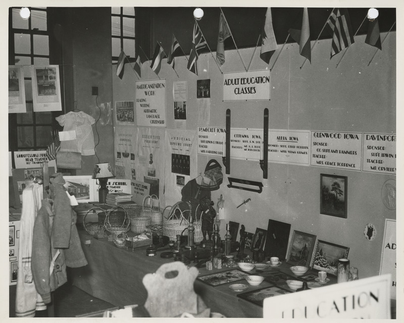 Photograph of the exhibit of WPA nursery schools and adult education classes at the annual convention of the Iowa State Teachers' Association