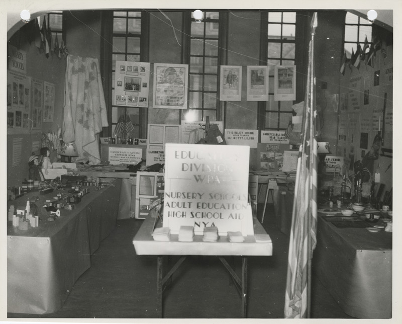 Photograph of the exhibit of WPA nursery schools and adult education classes at the annual convention of the Iowa State Teachers' Association