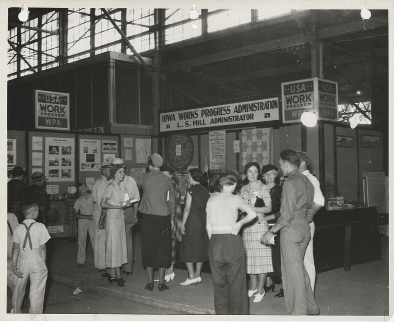 Photograph of people gathered at the Iowa WPA project exhibit