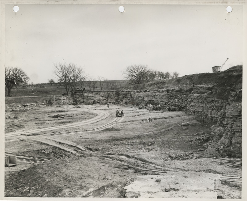 Photograph of men working at the quarry in Decatur County to build farm-to-market roads