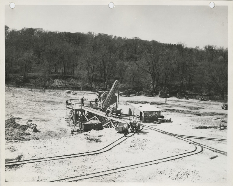 Photograph of men working at the stone quarry in Louisa County to build farm-to-market roads