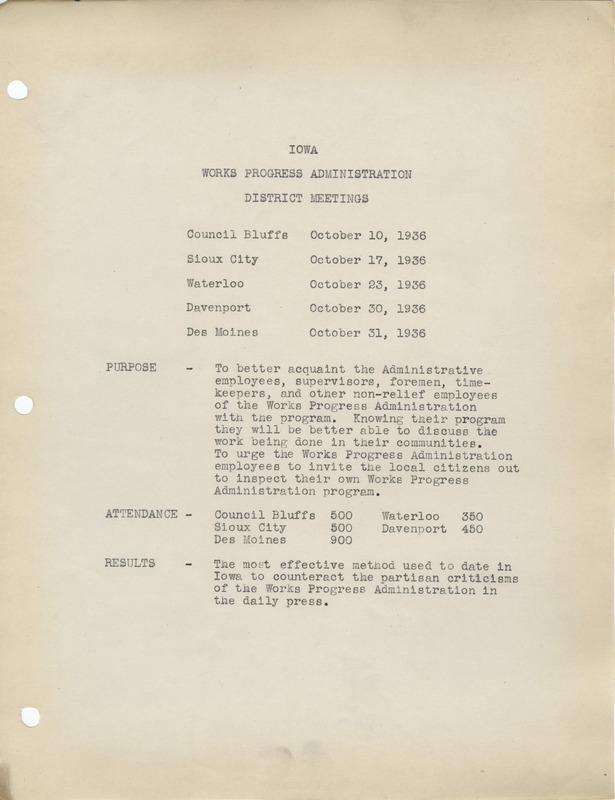 District meetings of Iowa Works Progress Administration, October 1936
