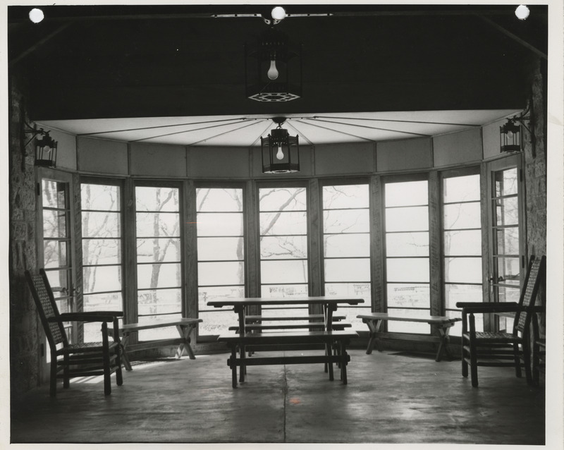 Photograph of the interior of a shelter house at Clear Lake State Park in Cerro Gordo County