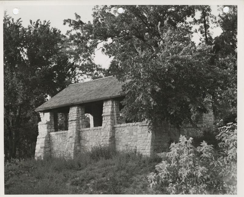 Photograph of a masonry shelter house at Kendall Young Park in Webster City
