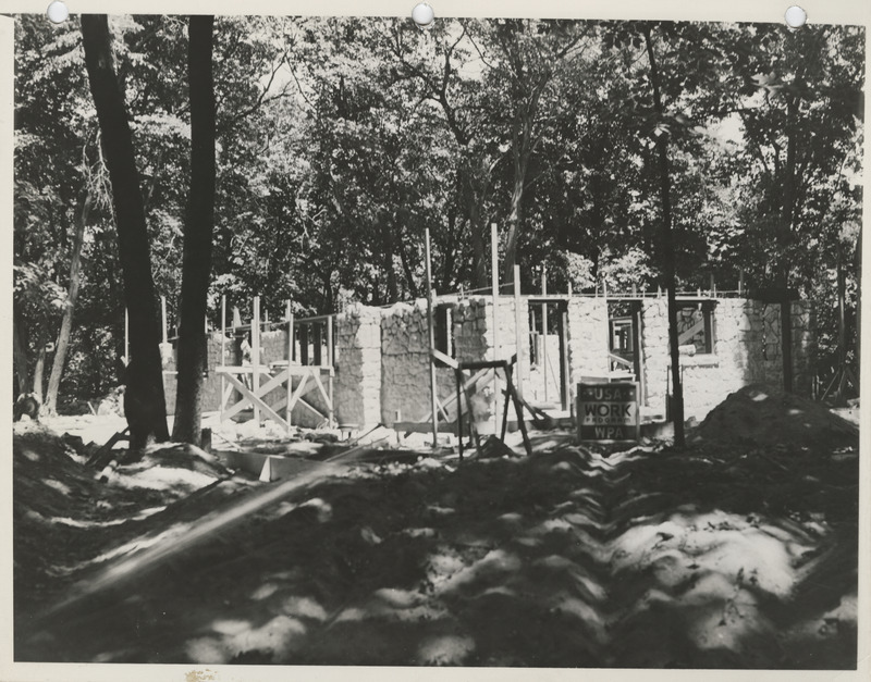 Photograph of the construction of a building at Kendall Young Park in Webster City