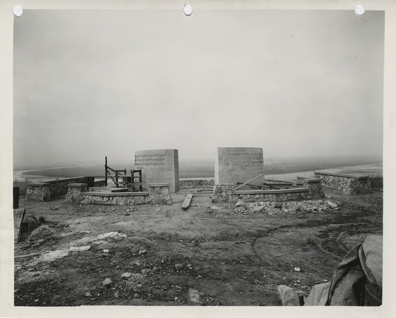 Photograph of the construction of the Lewis and Clark Memorial at Rainbow Point in Council Bluffs