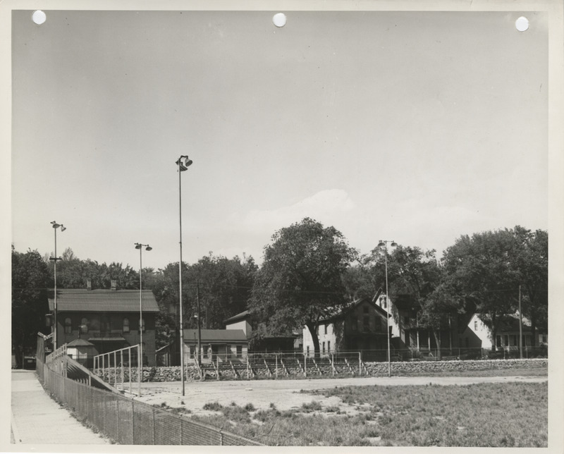 Photograph of floodlights at a softball diamond at Lindsay Park in Davenport