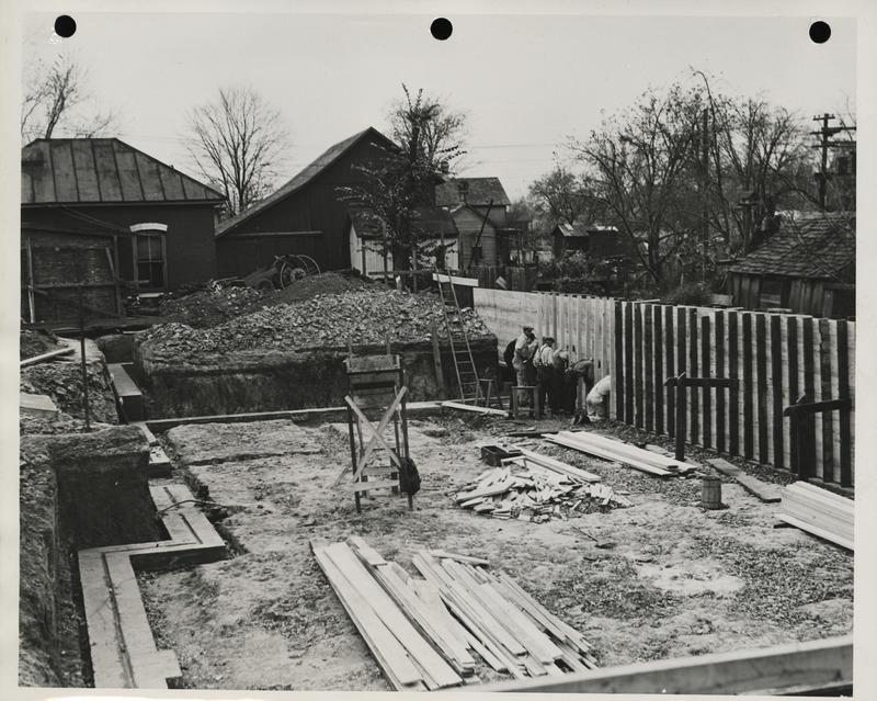 Photograph of the foundation for the city hall in West Branch