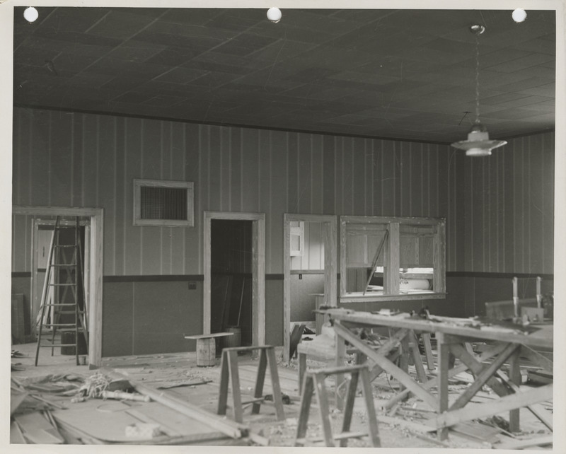 Photograph of interior construction of the town hall in West Branch