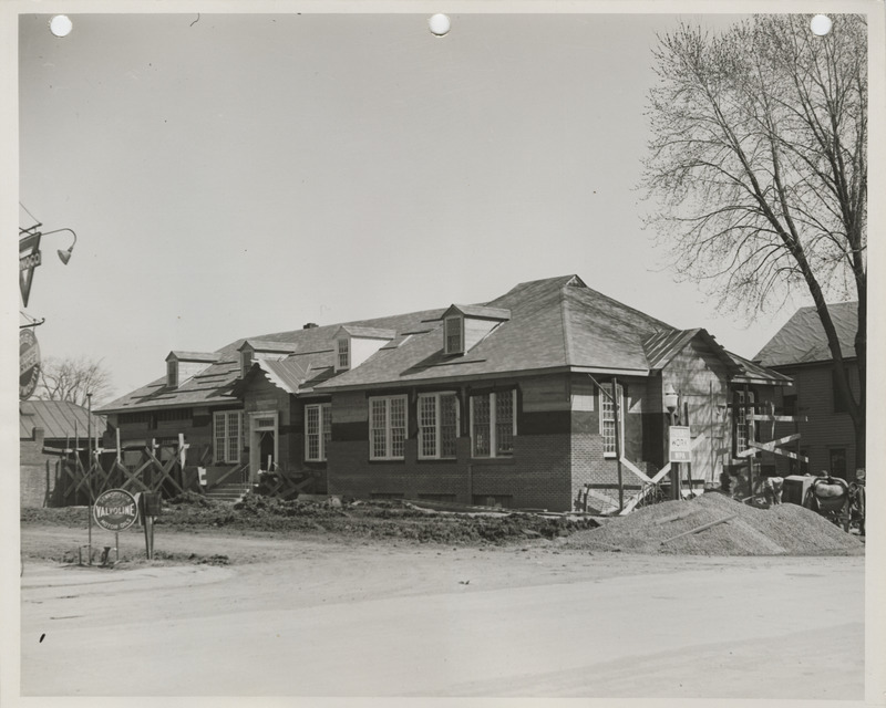 Photograph of construction of the town hall in West Branch