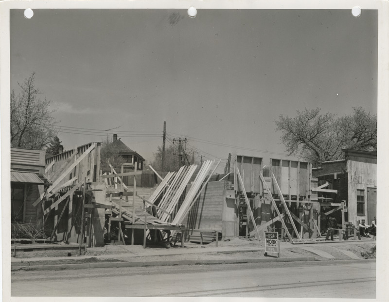 Photograph of construction for the city hall and fire station in Minden