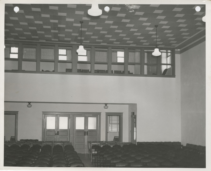 Photograph of the interior of the town hall in Wall Lake
