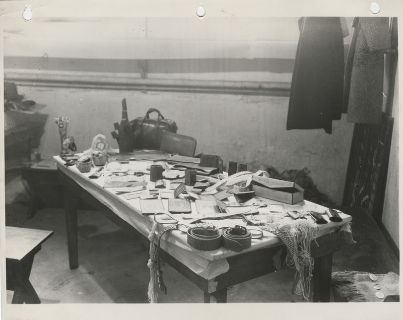Photograph of a leather goods exhibit at the East Side Community Center in Des Moines