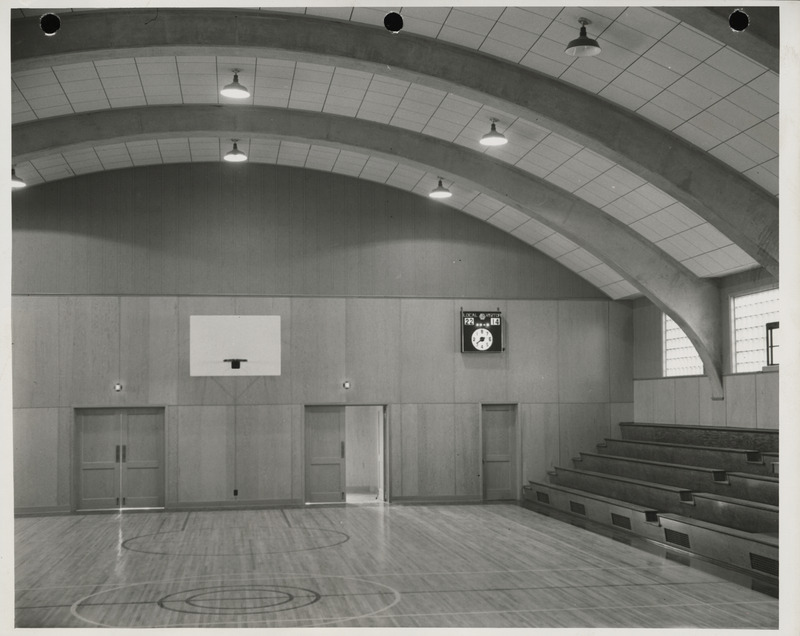 Photograph of the interior of a school gymnasium in Luverne